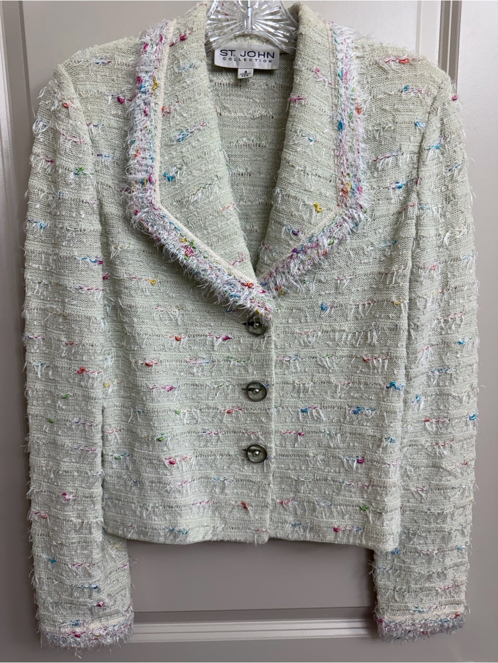 St. John Collection Pastel mint green Tweed Blazer with Multicolor Fleck